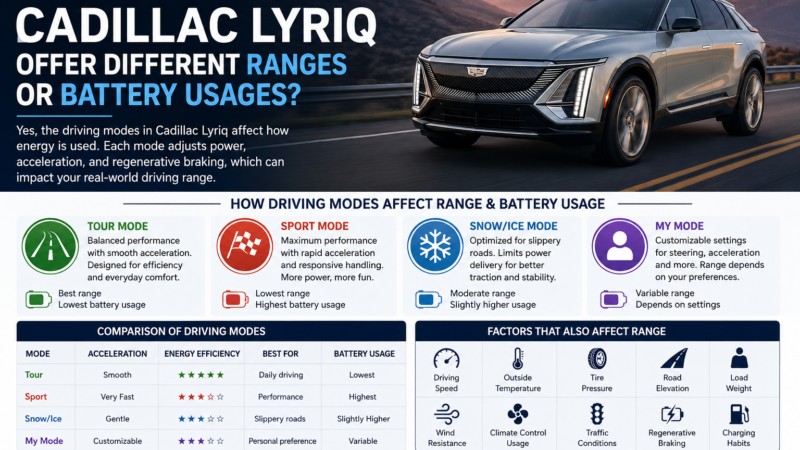 Do the Driving Modes in Cadillac Lyriq Offer Different Ranges or Battery Usages?